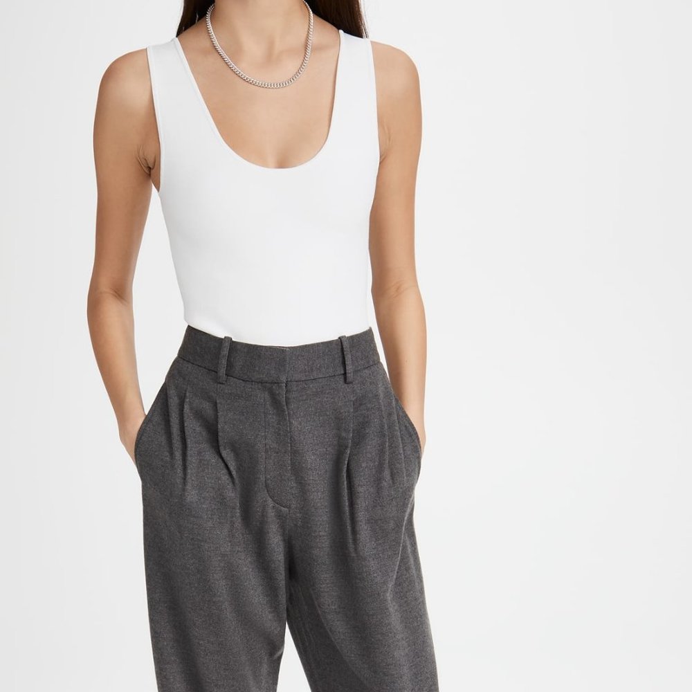 A.L.C. Mollie White Knit Fabric Bodysuit Scoopneck